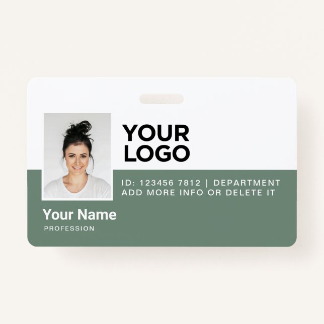 Sage Green Employee Modern Photo ID Security Badge (Front)