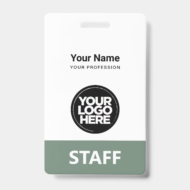 Sage Green Employee Name Business Logo Qr Code Badge (Front)
