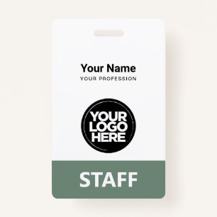 Sage Green Employee Name Business Logo Qr Code Badge