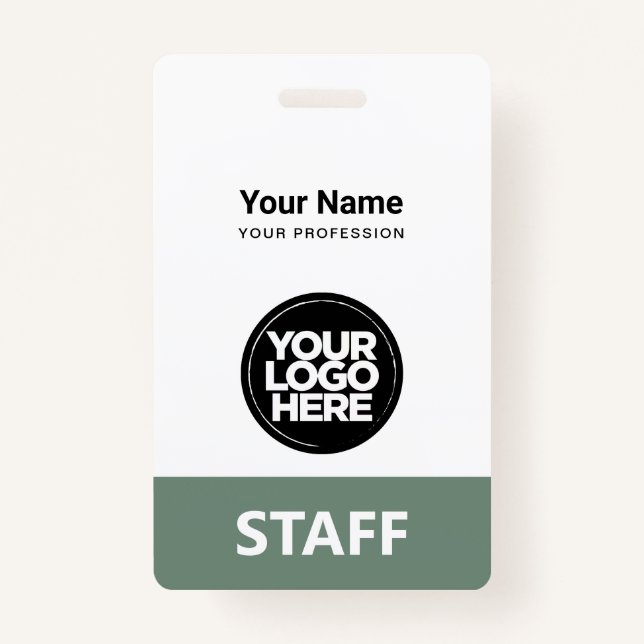 Sage Green Employee Name Business Logo Qr Code Badge (Front)