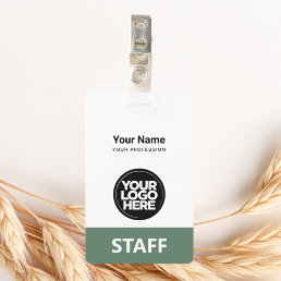Sage Green Employee Name Business Logo Staff Tag Badge