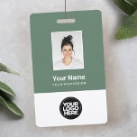 Sage Green Employee Photo, Logo, Name Badge<br><div class="desc">Easily personalize this Black and White Custom Employee Name Badge with Photo, Scan Bar Code and business logo. A simple business design in dark sage green and white standard colors fully customizable in front and back sizes, sans-serif basic and modern fonts and a professional and clear look. Avaiable with lanyard,...</div>