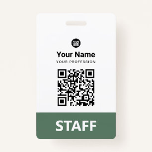 Sage Green Employee Qr Code, Bar Code, Logo, Name Badge