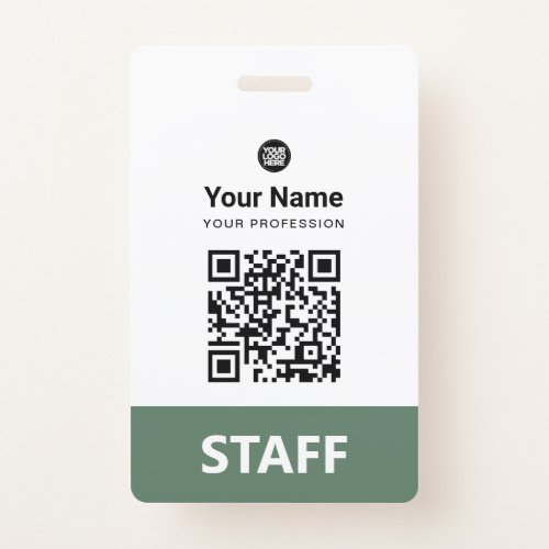 Sage Green Employee Qr Code Bar Code Logo Name Badge