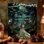 Sage Green Enchanted Forest Quinceañera Welcome  Poster<br><div class="desc">Personalize this enchanting Quinceañera / Sweet 16 birthday welcome sign poster easily and quickly. Simply click the Edit Using Design Tools button to further edit the text, change font styles and font colors. Featuring a girl dressed in a beautiful sage green and blush pink floral embroidered dress and an enchanted...</div>