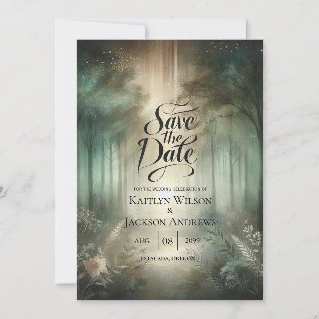 Sage Green Enchanted Forest Radiance Save The Date (Front)