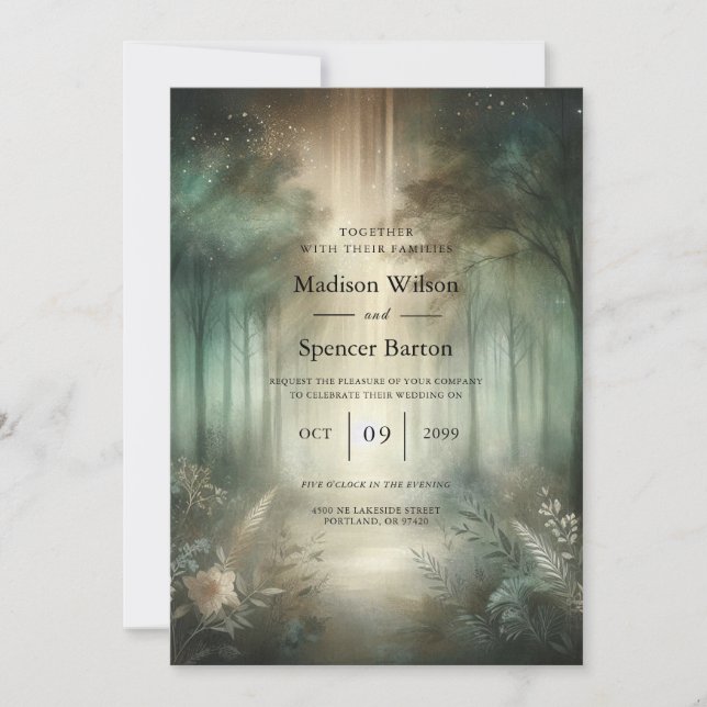 Sage Green Enchanted Forest Radiance Wedding Invitation (Front)