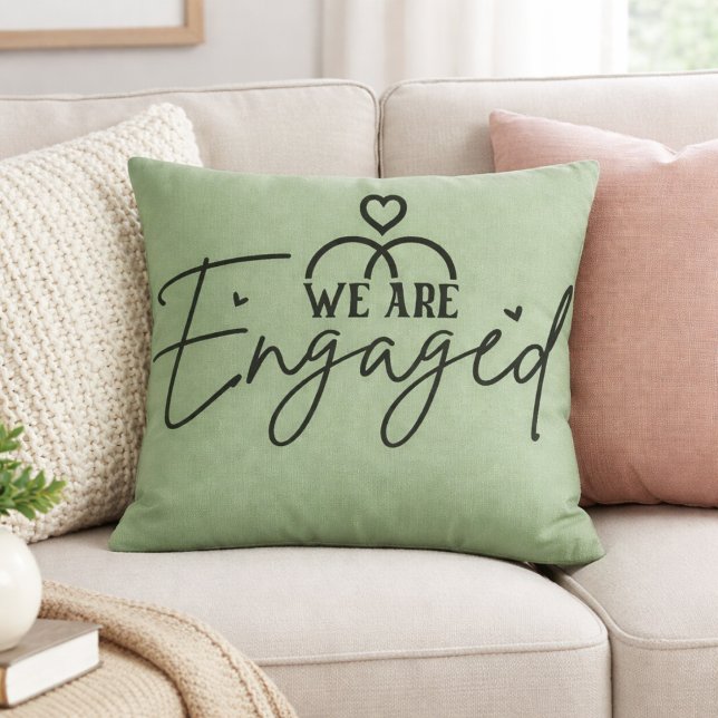  Sage Green  Engagement Announcement Decorative Throw Pillow (Creator Uploaded)