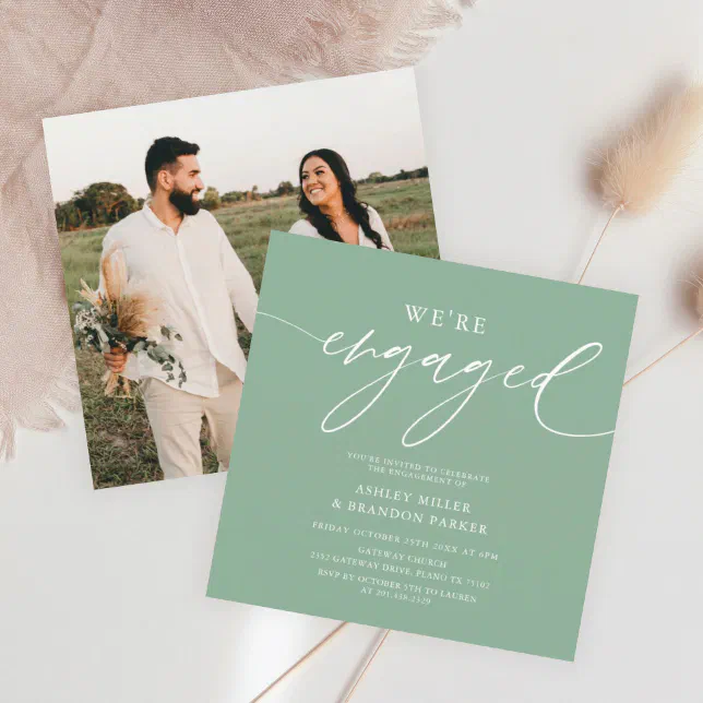 Sage Green Engagement Party Square Invitation Zazzle