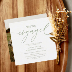 Sage Green Engagement Photo Square Invitation