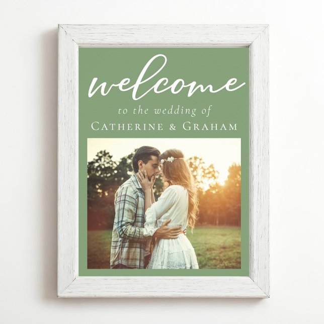 Sage Green Engagement Photo Wedding Welcome Poster (Creator Uploaded)