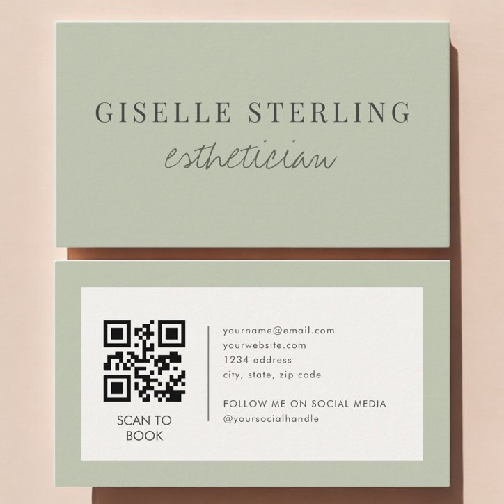 Sage Green Esthetician QR Code Business Card