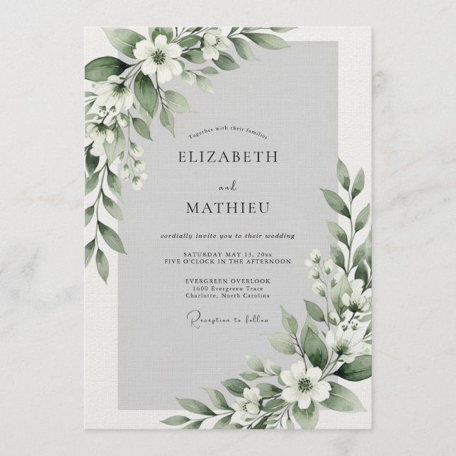 Sage Green Ethereal Blossom Wedding Invitation (Front)