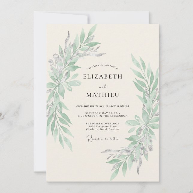 Sage Green Ethereal Foliage Wedding Invitation (Front)