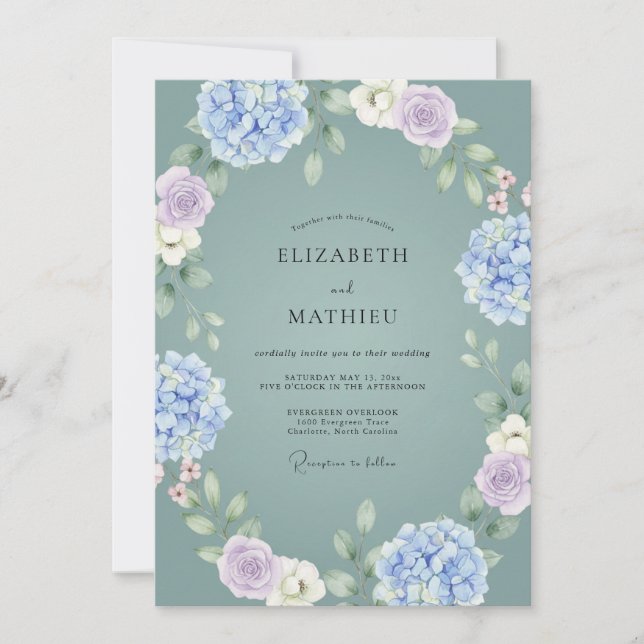 Sage Green Ethereal Hydrangea Wedding Invitation (Front)