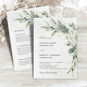 Sage Green Eucalyptus All in One Detail  Wedding Invitation