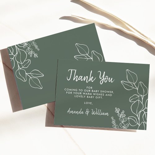 Sage Green Eucalyptus Baby Shower Thank You Card