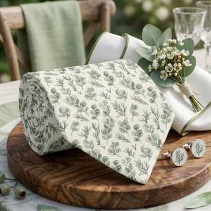 Sage Green Eucalyptus Botanical Watercolor Neck Tie