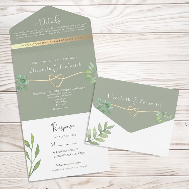 Sage Green Eucalyptus Botanical Wedding All In One Invitation (Creator Uploaded)