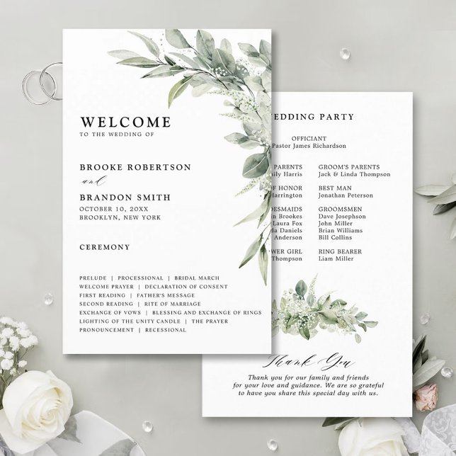 Sage Green Eucalyptus Botanical Wedding Program (Sage green eucalyptus botanical budget wedding program)