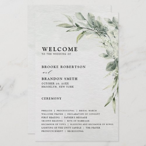 Sage Green Eucalyptus Botanical Wedding Program