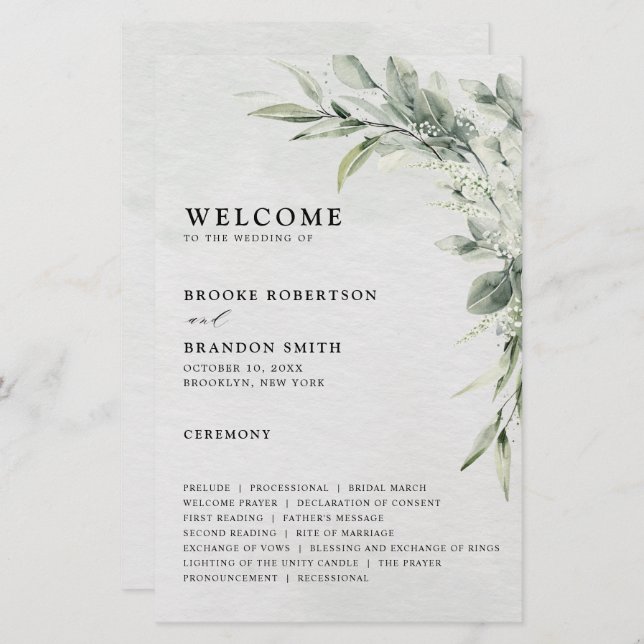 Sage Green Eucalyptus Botanical Wedding Program (Front/Back)
