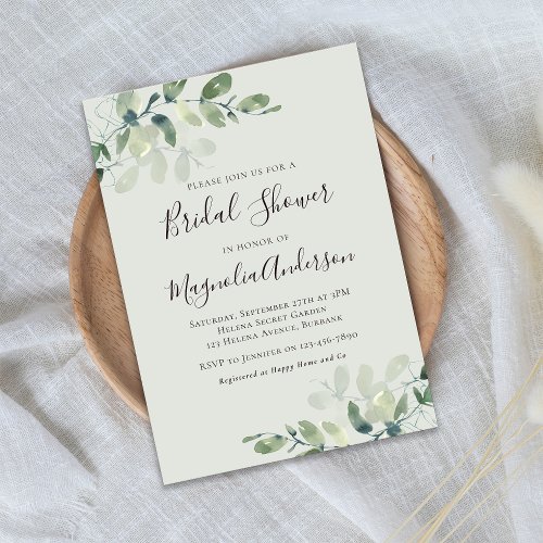 Sage Green Eucalyptus Bridal Shower Invitation