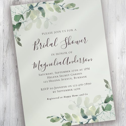 Sage Green Eucalyptus Bridal Shower Invitation