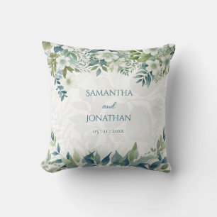 Sage Green Eucalyptus Bride Groom Wedding Date Throw Pillow