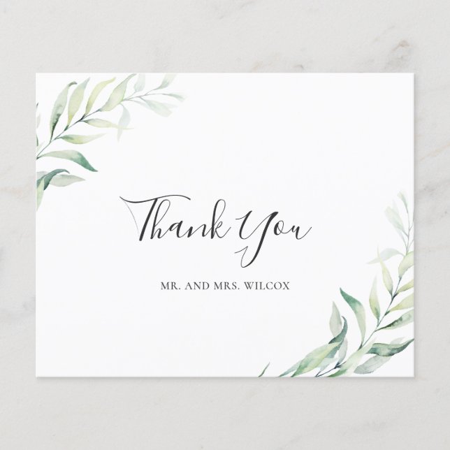 Sage Green Eucalyptus Budget Wedding Thank You (Front)