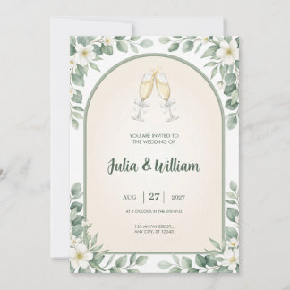 Sage Green Eucalyptus Champagne Wedding Invitation