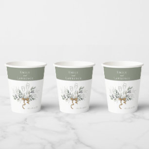 Sage Green Eucalyptus Champagne Wedding Paper Cups