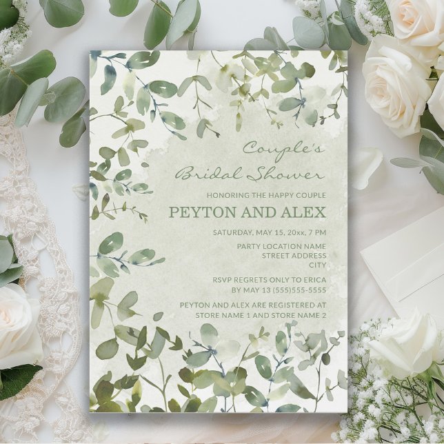 Sage Green Eucalyptus Couple's Bridal Shower Invitation (Eucalyptus leaves bridal shower invitation)