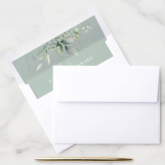 Sage green eucalyptus delicate wedding botanical envelope liner (Desk)