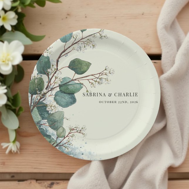 Sage Green Eucalyptus Elegant Boho Paper Plates (Creator Uploaded)