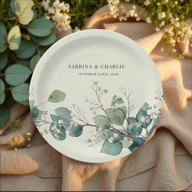 Sage Green Eucalyptus Elegant Boho Paper Plates (Creator Uploaded)