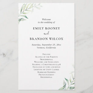 Sage Green Eucalyptus Elegant Wedding Program