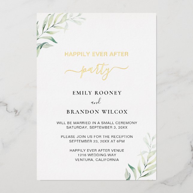 Sage Green Eucalyptus Elegant Wedding Reception Foil Invitation (Front)
