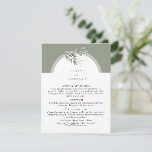 Sage Green Eucalyptus Flat Wedding Details Card (Standing Front)