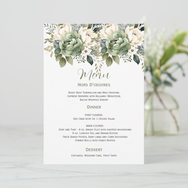 Sage Green Eucalyptus Floral Wedding | Menu Invitation (Standing Front)