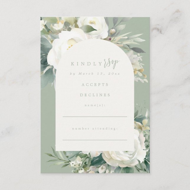 Sage Green Eucalyptus Floral Wedding RSVP Enclosure Card (Front)
