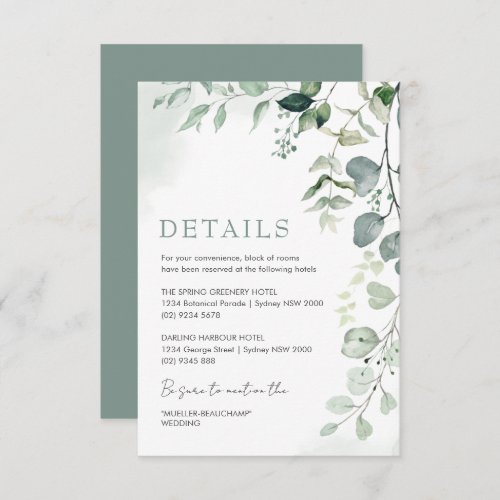 Sage Green Eucalyptus Garden Wedding Details Enclosure Card