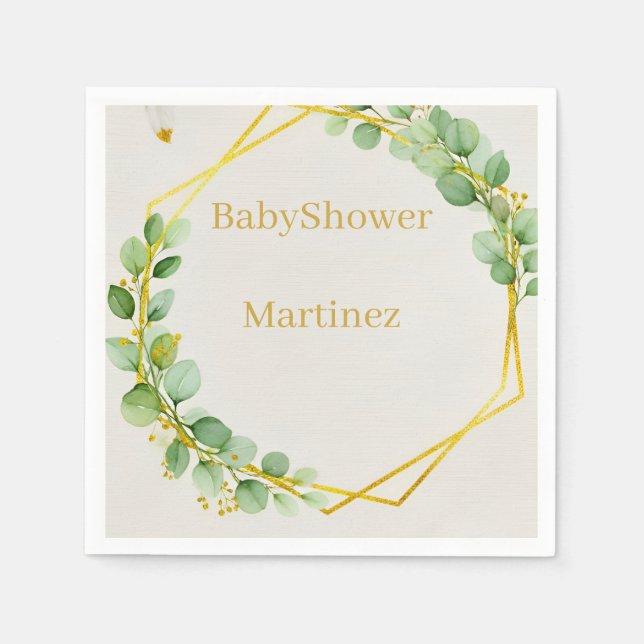 Sage Green Eucalyptus Gold Foliage Baby Shower Nap Napkins (Front)