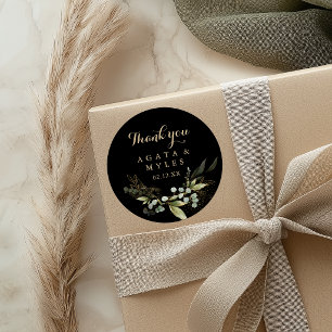 Sage Green Eucalyptus Gold Thank You Wedding Favor Classic Round Sticker