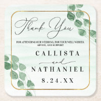 Sage Green Eucalyptus Gold Wedding Thank You