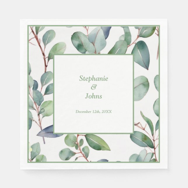 Sage Green Eucalyptus Greenery Art Simple Wedding Napkins (Front)