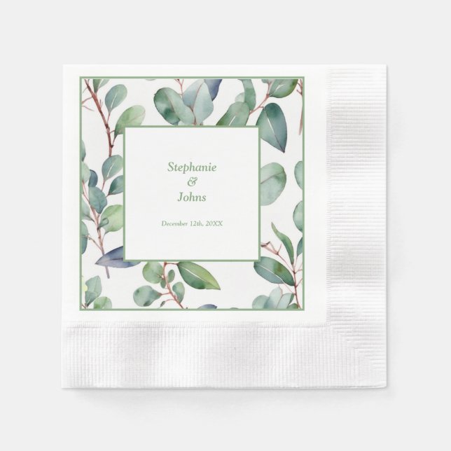 Sage Green Eucalyptus Greenery Art Simple Wedding Napkins (Front)