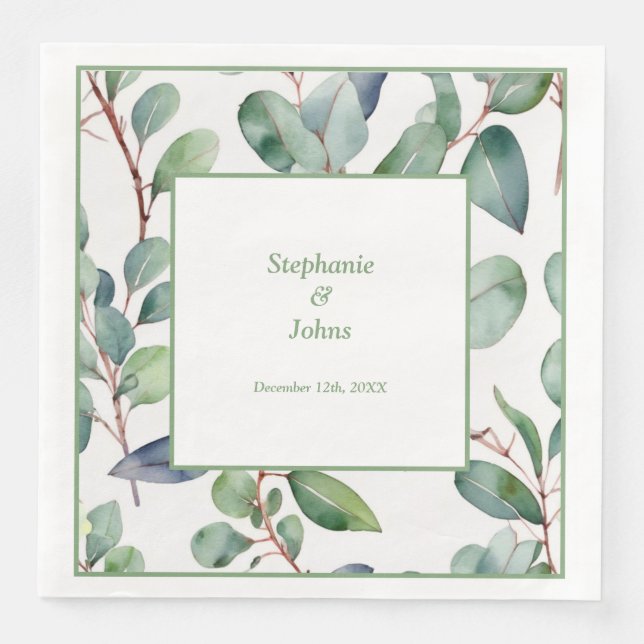 Sage Green Eucalyptus Greenery Art Simple Wedding Paper Dinner Napkins (Front)