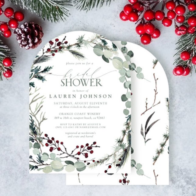 Sage Green Eucalyptus Greenery Berry Bridal Shower Invitation (Creator Uploaded)