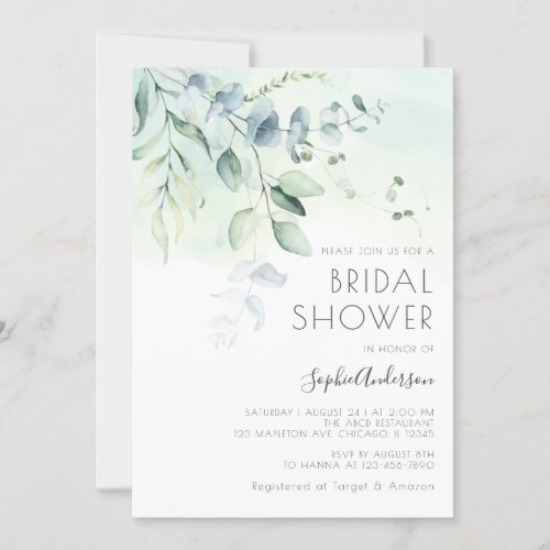 Sage Green Eucalyptus Greenery Bridal Shower Invitation